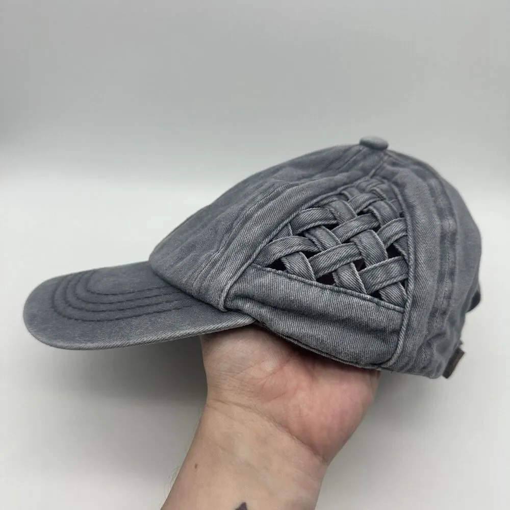 C.C. Womens Criss Cross Ponytail Baseball Cap Basket Weave Gray Messy Bun